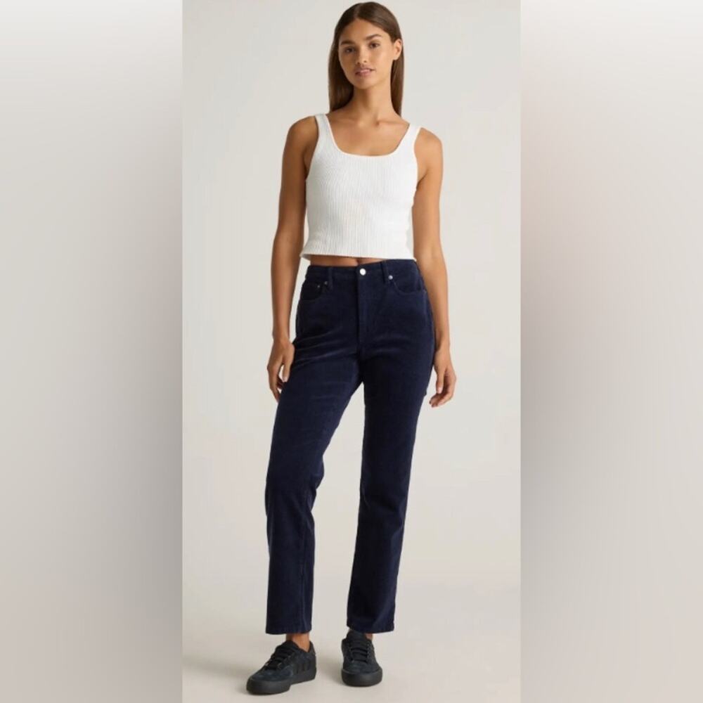 Quince organic cotton stretch corduroy straight leg pants deep navy womens 14 - Picture 2 of 14